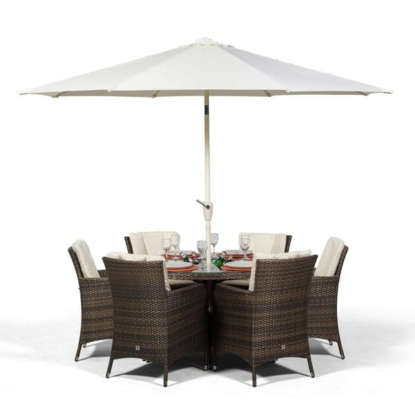 Giardino Savannah Round 6 Seater Patio Dining Set with Ice Bucket Drinks Cooler