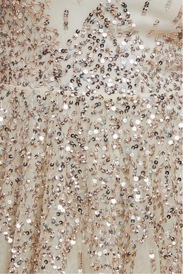 Sunray Hand Embellished Sequin A-Line Sleeveless Maxi Dress - Ivory DR2882