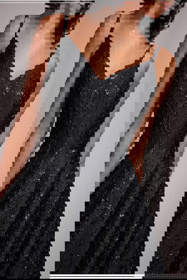 Jacquard Sleeveless A-line Midi Dress - Black DR4163