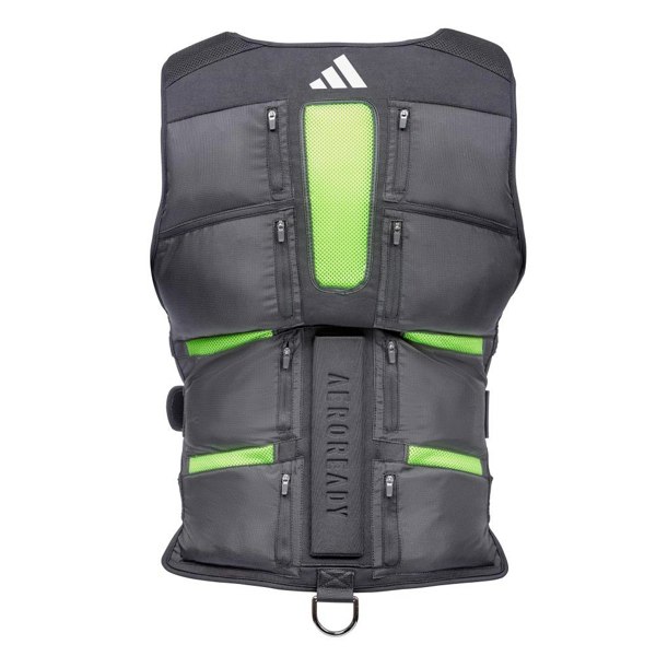 Black and green vest with Adidas logo on a white background