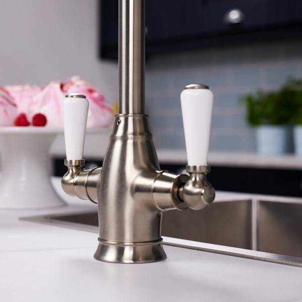 Flode Halden | Dual Lever Kitchen Sink Mixer Tap with Swivel Spout | Pewter Finish