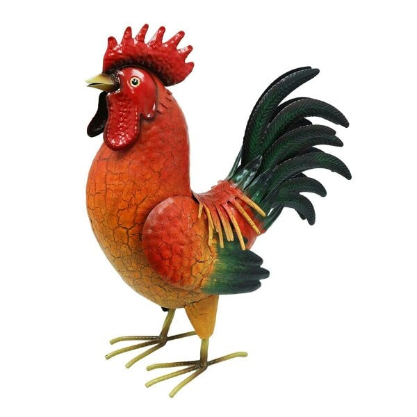 EDH Door Hardware Large Metal Red Cockerel (44cm x 16cm x 36cm) – Handcrafted Rustic Rooster Garden Ornament  Farmyard Statue