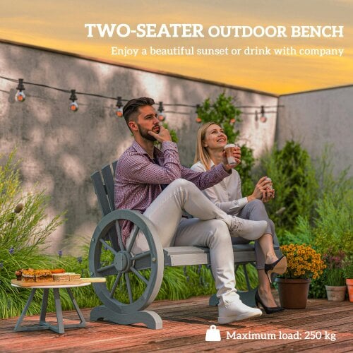 Wyld Haus Zittuso Fir Grey Wood Garden Loveseat With Wagon Wheel Style Armrests