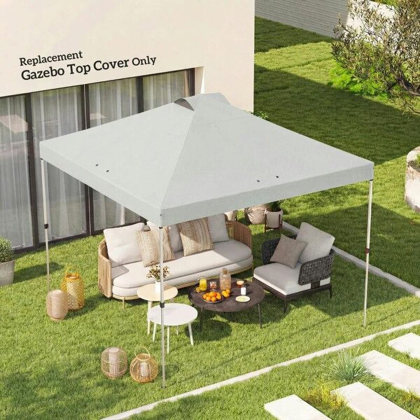 Gazebo Roof Replacement UV50+ Waterproof Pop Up Canopy Cover with 8 Drainage Holes 3 x 3 m White - White