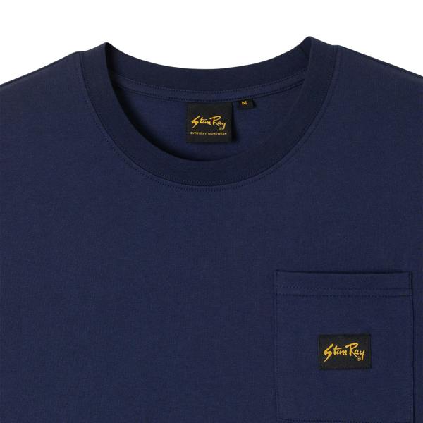 Close-up of collar on Stan Ray Patch Pocket T-Shirt for Men in Navy