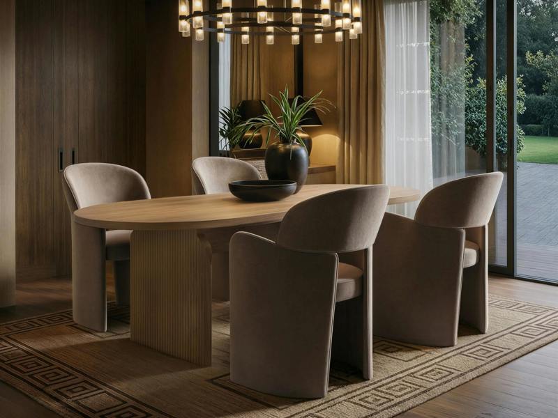Varm & Estella Extendable Dining Table with Velvet Chairs Brown Table with 4 Chairs