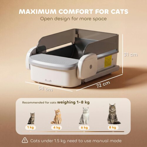 PawHut Self Cleaning Cat Litter Tray, Open-Top Automatic Litter Box with APP