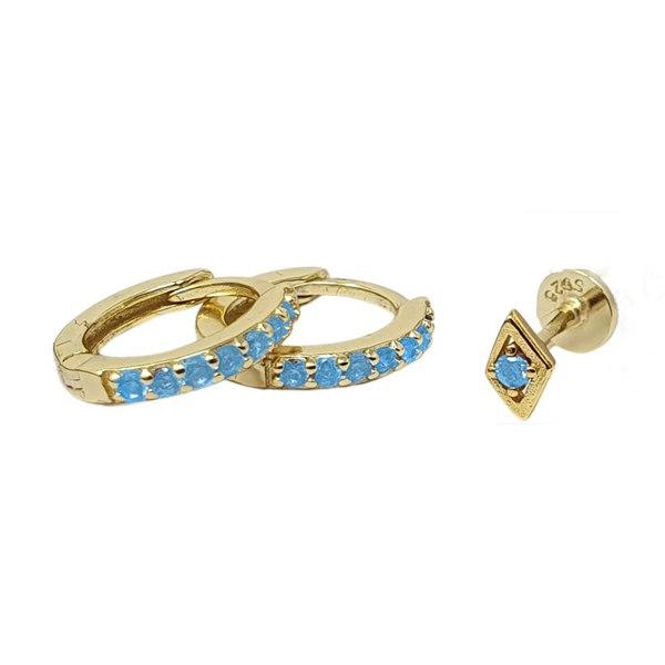 Aquamarine March Birthstone Earring Gift Set: Small Huggie Hoops and  Cartilage Labret