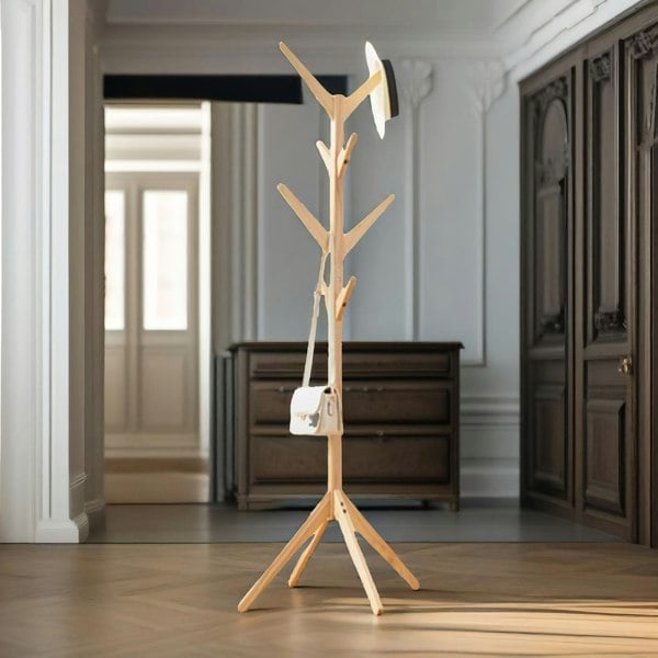 Rafaelo Mobilia Wooden Coat Stand With 8 Hooks Brown