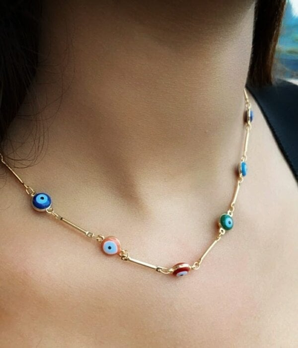 The Colourful Aura Multicolour Gold and Silver Evil Eye Charm Choker Protection Necklace