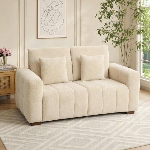HOMCOM 2 Seater Sofa, Upholstered Small Couch with Pillows