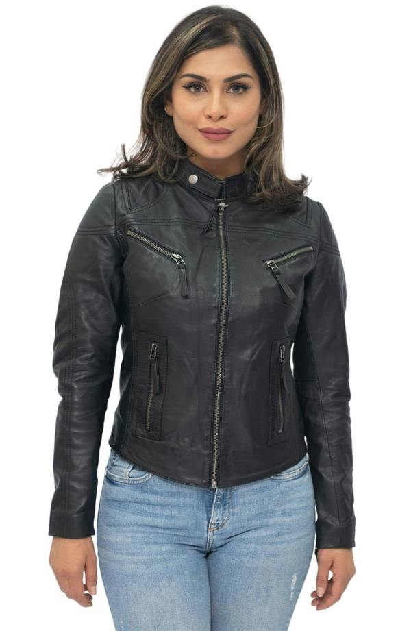 Infinity Leather Women's Casual Slim-Fit Leather Biker Jacket-Tulsa