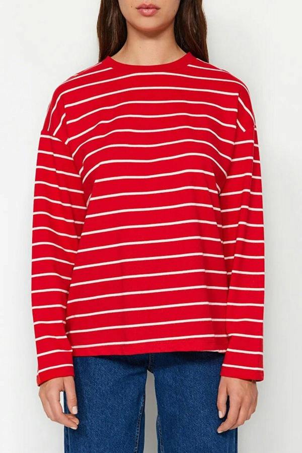 WOVCOR Striped Crew Neck Thin Knit Sweatshirt