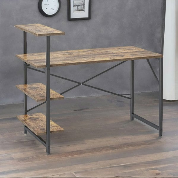 Rafaelo Mobilia Industrial 4 Tier Writing Desk With Steel Frame