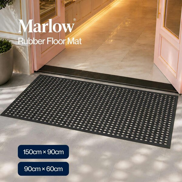 Marlow Door Mat Outdoor Rubber Drainage Slip-Resistant for Garage Entry Black
