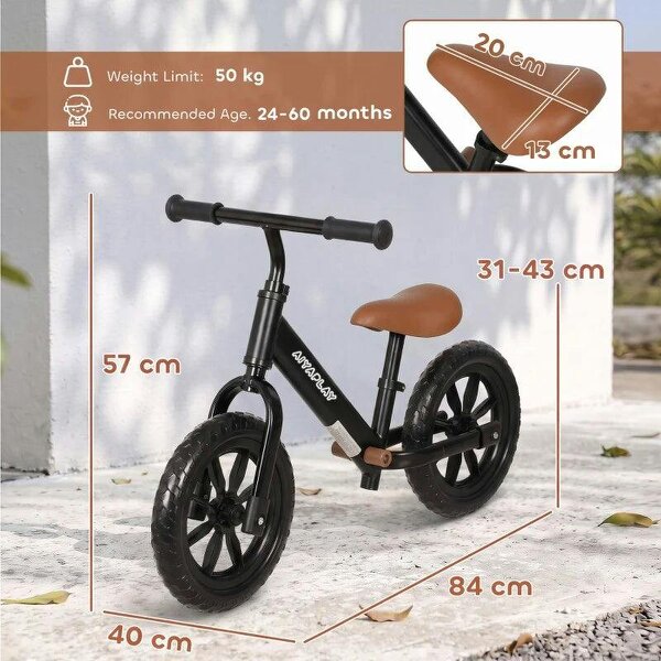 11.2" Balance Bike for 2-5 Years, Toddler Bike with Lighting Wheels, Adjustable Seat & Handlebar, Black