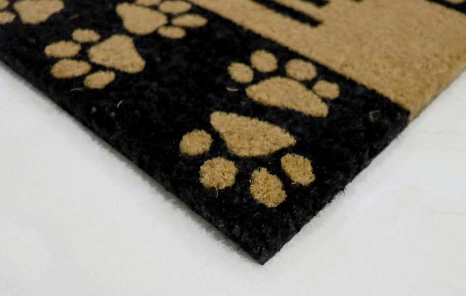 A.Unique Home 15mm Coir Doormat Non-Slip PVC Back - Paw Welcome 40x80cm