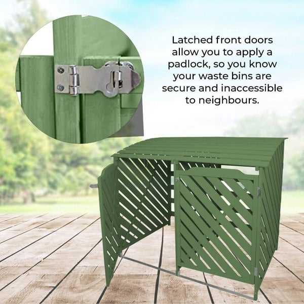 Monstershop Fir Wood Double Wheelie Bin Storage - Sage Green