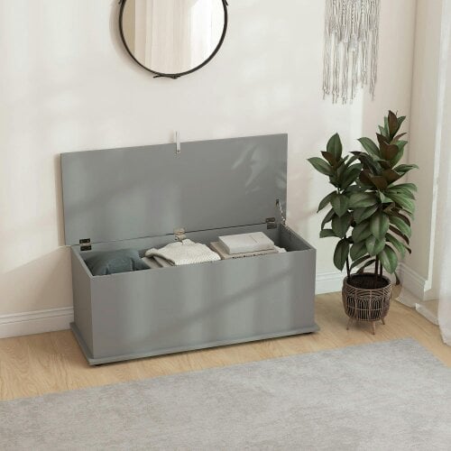 Wyld Haus Fito Vima Grey Wood Storage Trunk With Flip Top Lid And Safety Hinges 113 Litre