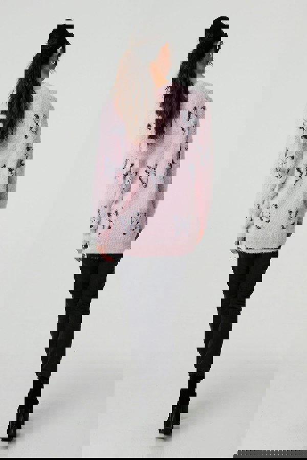 Pink | Butterfly Print Soft Texture Jumper
