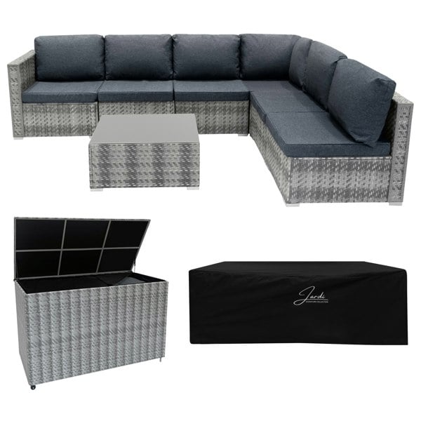 Jardi Marielle Rattan Modular 7 Piece Furniture Set & 996L Storage Box - Grey