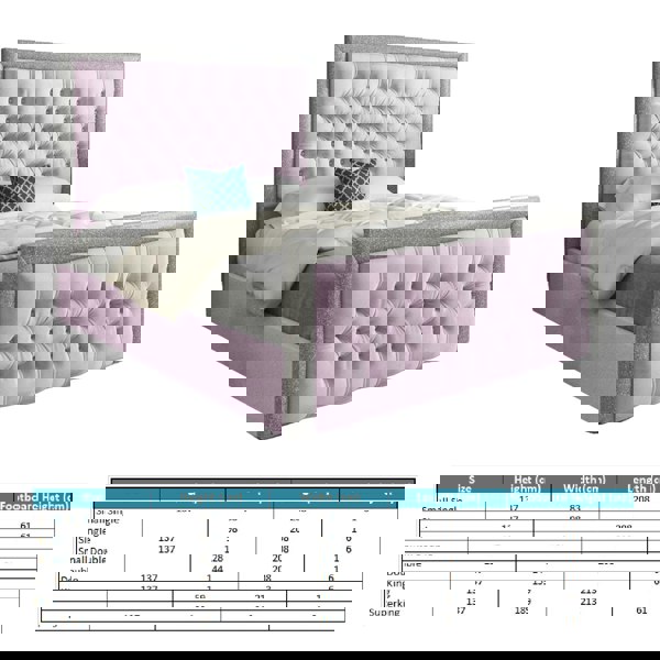 Casa Magna Venice Glitter Border Upholstered Soft Velvet Bed Frame - Pink