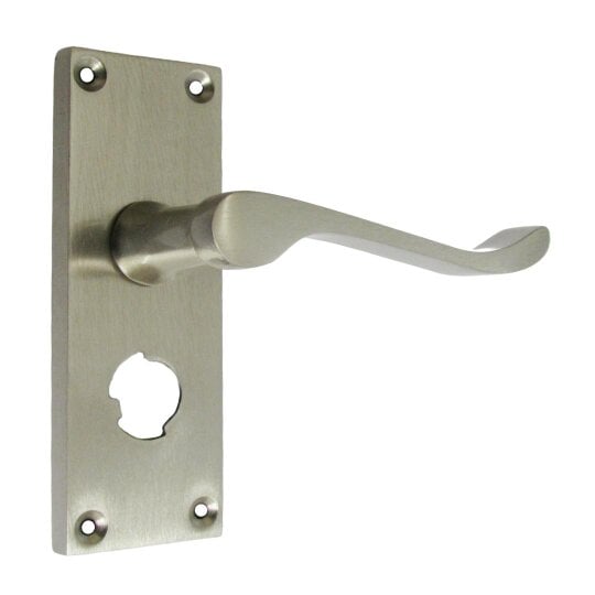 EDH Door Hardware Victorian Scroll Satin Nickel Bathroom Door Handles Set with Privacy Lock 2 Pair