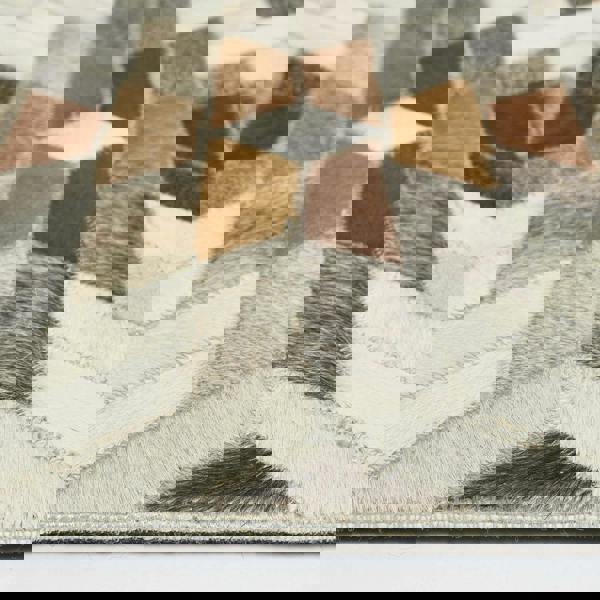 HOMESCAPES Cream & Brown  Geometric Leather Rug, 90 x 150 cm