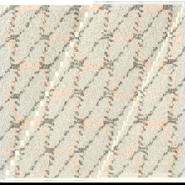 Trellis Design Thick Shaggy Area Rugs Ivory Beige