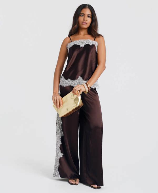 Needs No Label Brown Satin Lace Mix Trousers