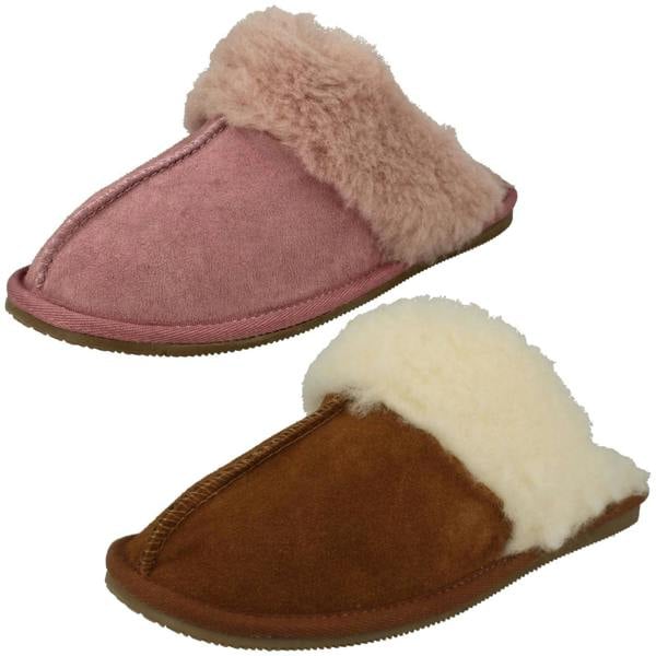 Clarks Ladies Clarks Faux Fur Cuff Mule Slippers Warm Lux