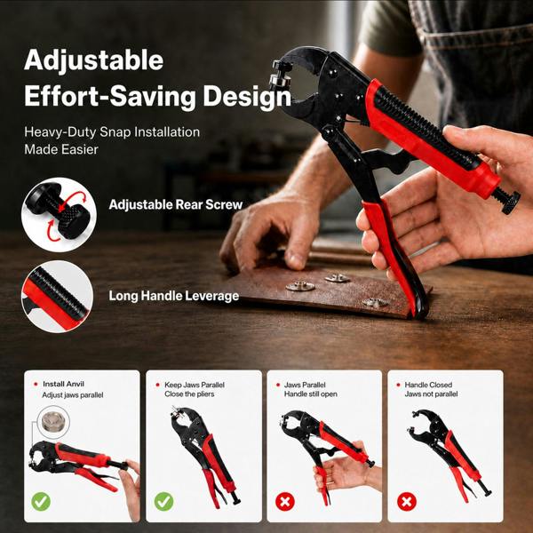 Traderight Snap Fastener Kit Adjustable Press Tool for Boat Covers Leather Cloths Red