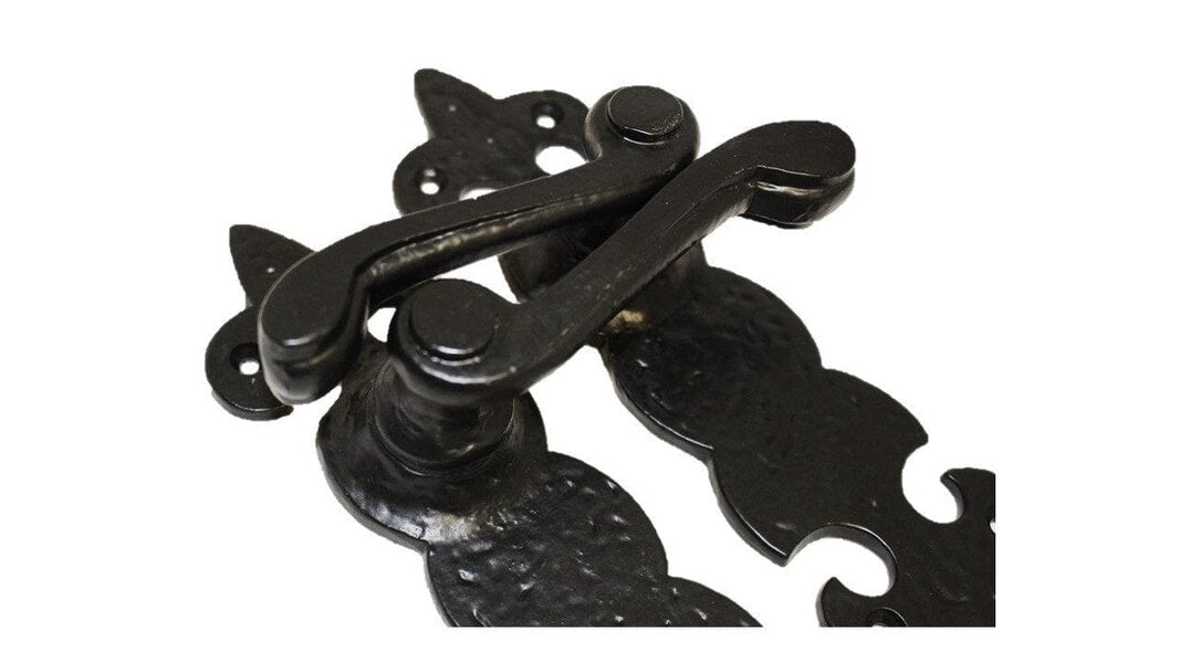 EDH Door Hardware Black Cast Iron Fleur-de-Lys Door Handles – Lever Latch, Bathroom Lock & 3 Lever Lock Sets