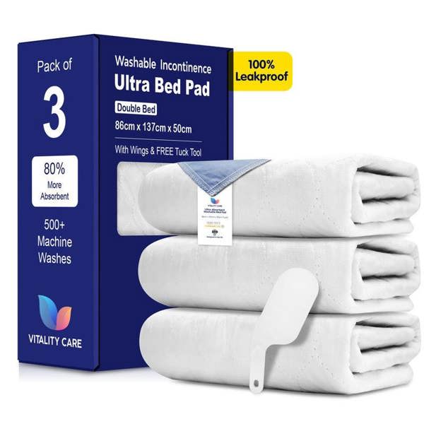 Vitality Care Incontinence Washable Bed Pads Reusable Tumbler dry Bed Size With Tucks & Tuck Tool