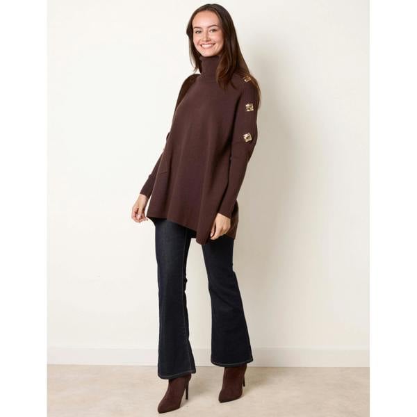 Blue Vanilla Square Hammered Button Cowl Neck Jumper