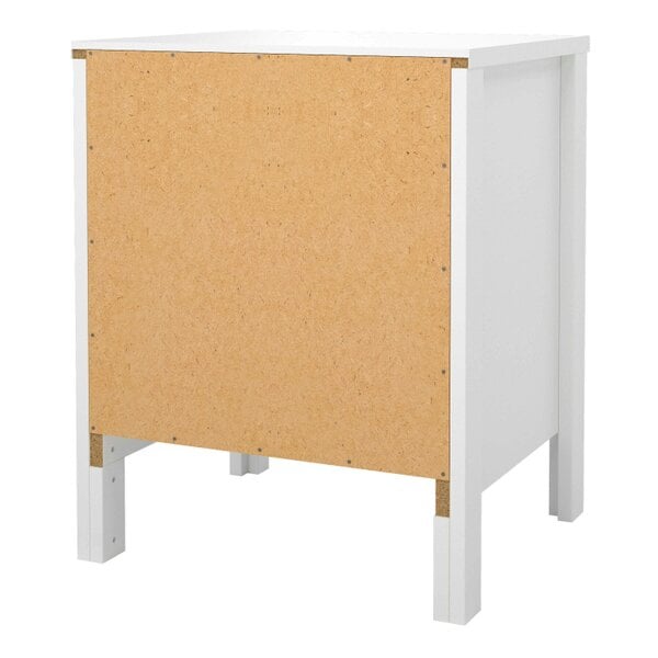 Wyld Haus Wildberry Matt White Wooden Bedside Table 2 Drawers Leather Handles