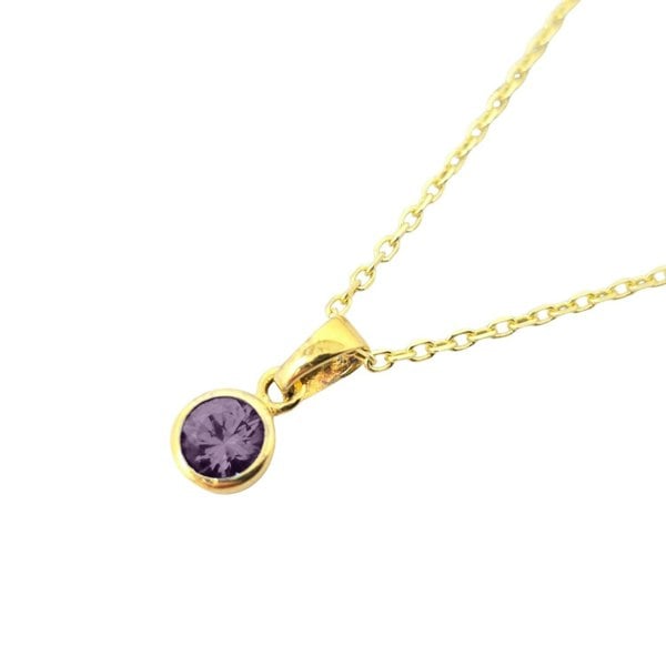 Mini Round Amethyst February Birthstone Pendant Necklace