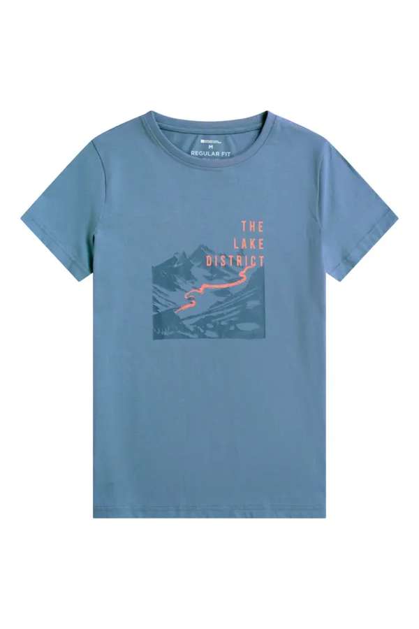 Mountain Warehouse Mens Lake District Cotton UPF 50+ Regular Short-Sleeved T-Shirt - Blue