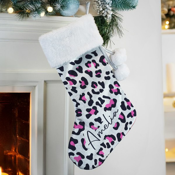 Personalised Memento Company Personalised Leopard Print Christmas Stocking