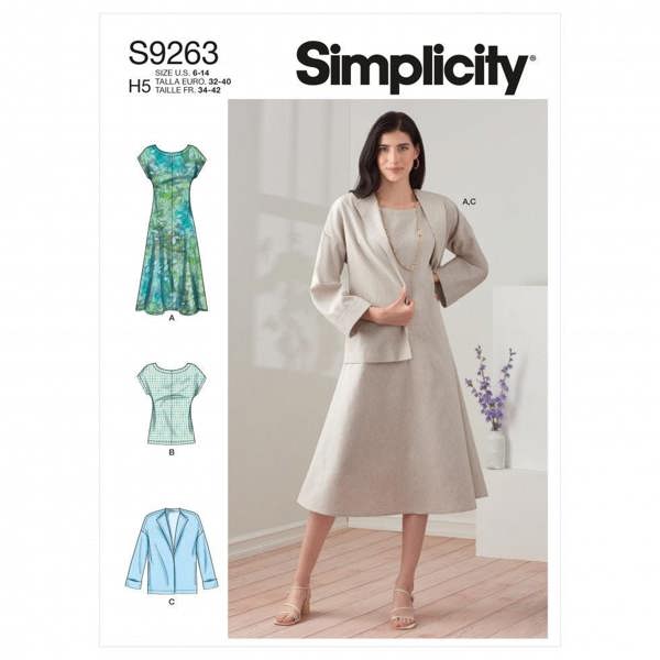 Simplicity Sewing Pattern 9263, Dresses, Jackets, Tops for Women, H5 (6-8-10-12-14) - Intermediate