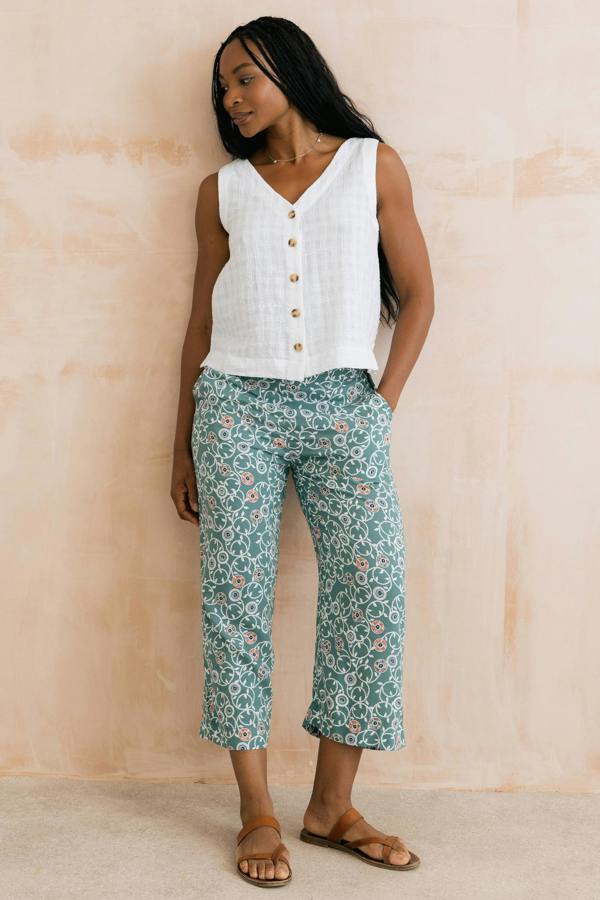 Lily & Me Greta Sea Holly Print Cropped Trousers Ocean