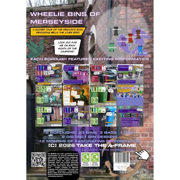 Wheelie Bins of Merseyside A3 Calendar 2027, Wall Calendars, Month To View, Humour, Gift