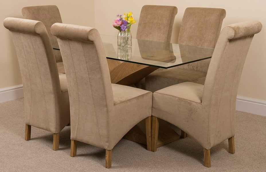 That's Furniture Valencia Oak Small Glass Dining Table & Montana Fabric Chairs