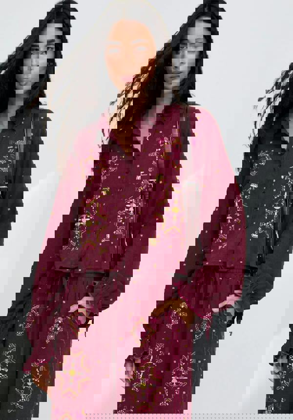 Raffya Penny Boxy Embroidered Shirt In Aubergine