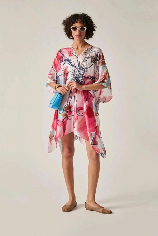 James Lakeland Red Floral Sketch Kaftan