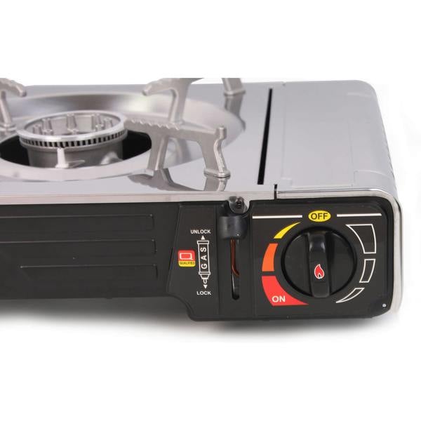 Portable gas stove with control knob for flame adjustment