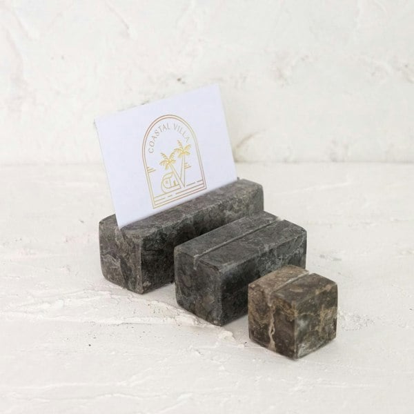 Black marble business card holder