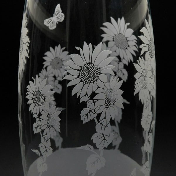 Glyptic Glass Art Sunflower Glass Botanica Vase - Hand Etched/Engraved Gift