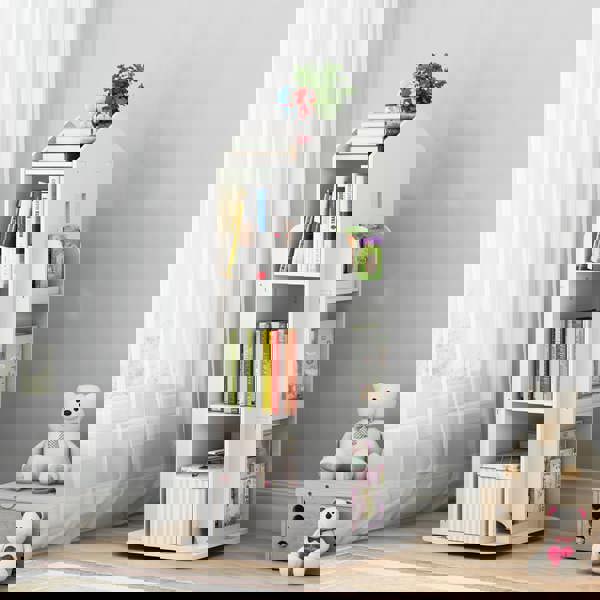 Living and Home House Frame Rotating Bookshelf Storage Rack - White