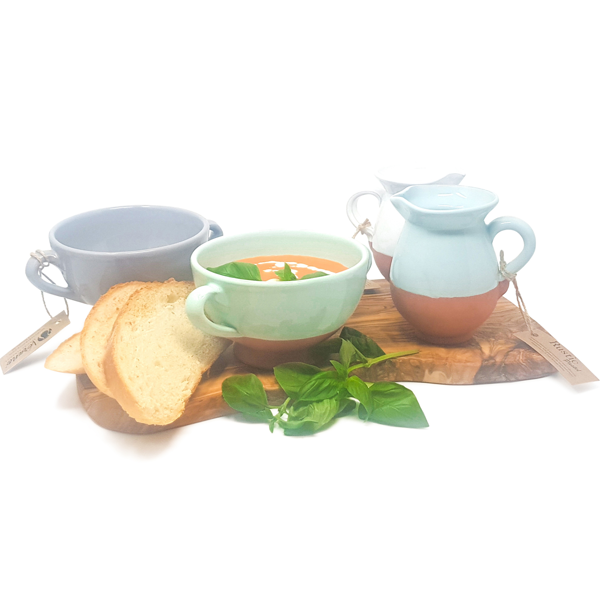 Verano Spanish Ceramics Rustic Pastel - Set of 2 or 4 Soup Bowls (Half Dipped)